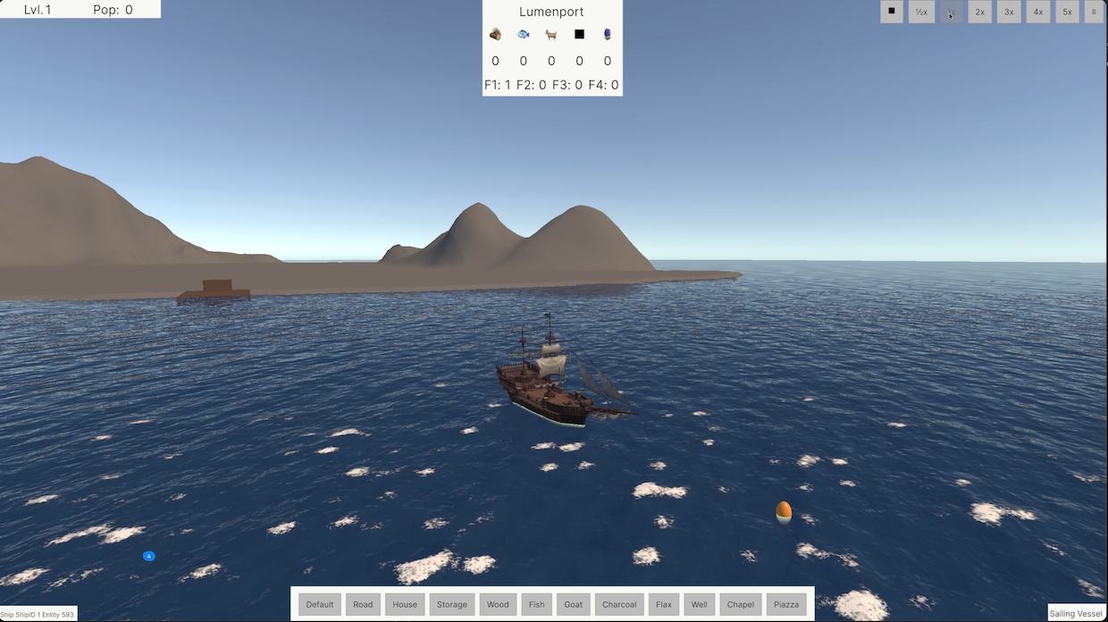 In game screenshot of the first ship sailing